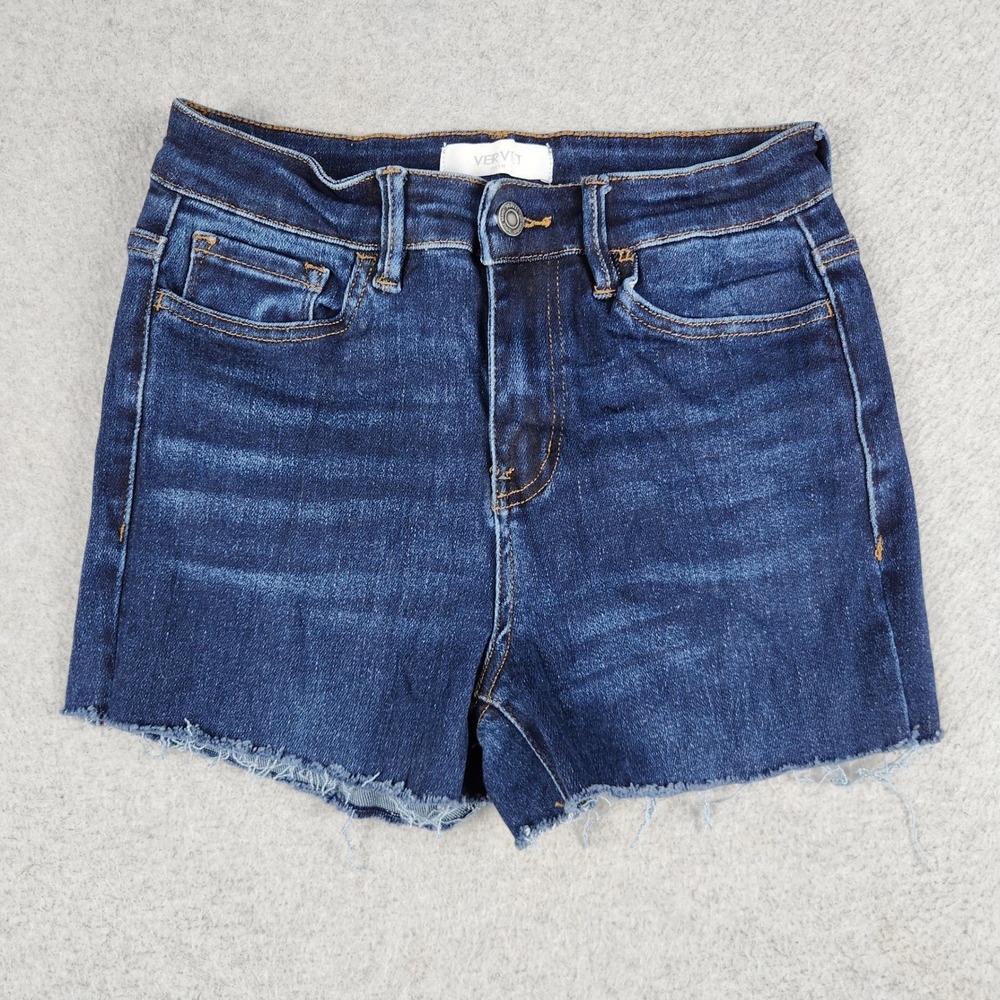 Vervet Denim Shorts Womens 27 Blue Cotton Dark Wash Stretch High Rise Raw Hem